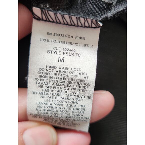 To The Moon Vtg Y2K Sheer Mesh Tie Up Overlay Top Black Glitter Flowers Size M - Picture 6 of 10